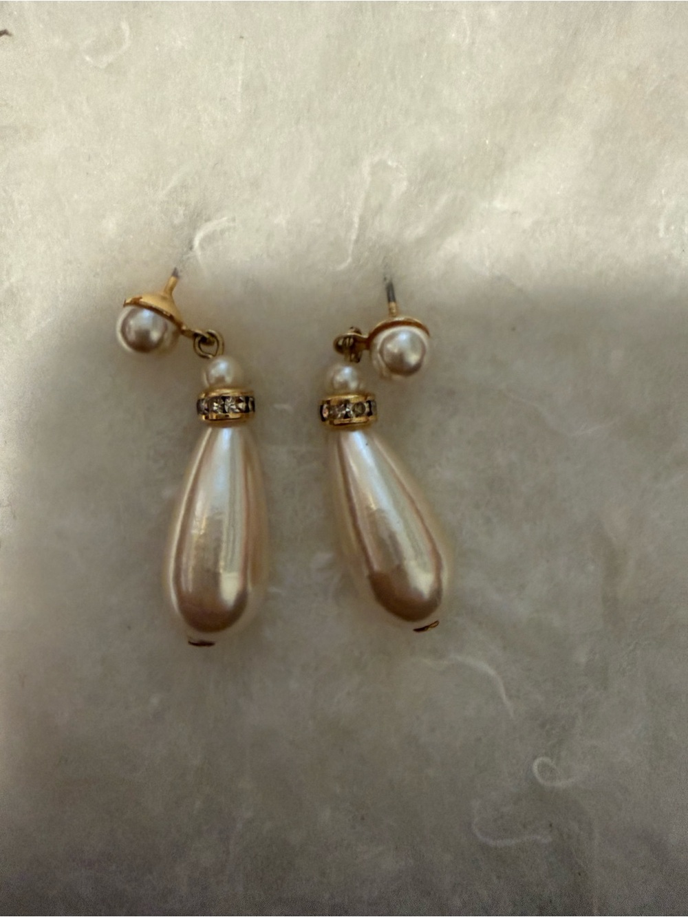 Pearl Drop Dangle Earrings with Gold Accents